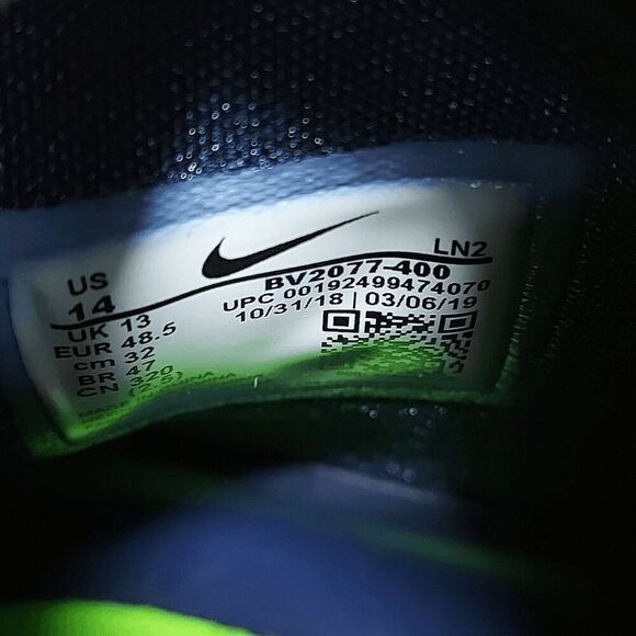 Nike Alpha Menace Elite 2 Flyknit Football Cleats Blue Green Seahawks BV2077-400 - Picture 7 of 7